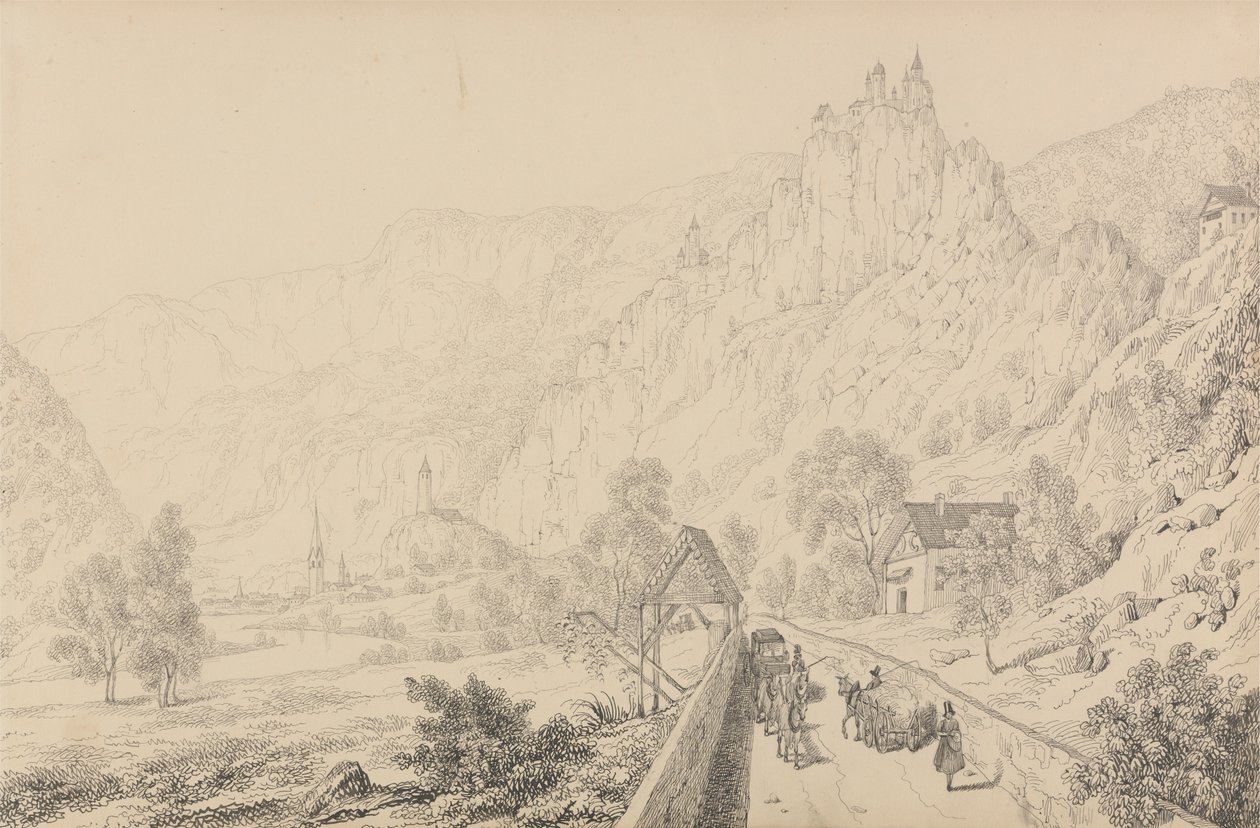 30 megtekintést tartalmazó album Tirolban és Olaszországban: A sebeni kolostor romjai Klausen mellett, 1840. október 27. alkotó: Sir Charles D