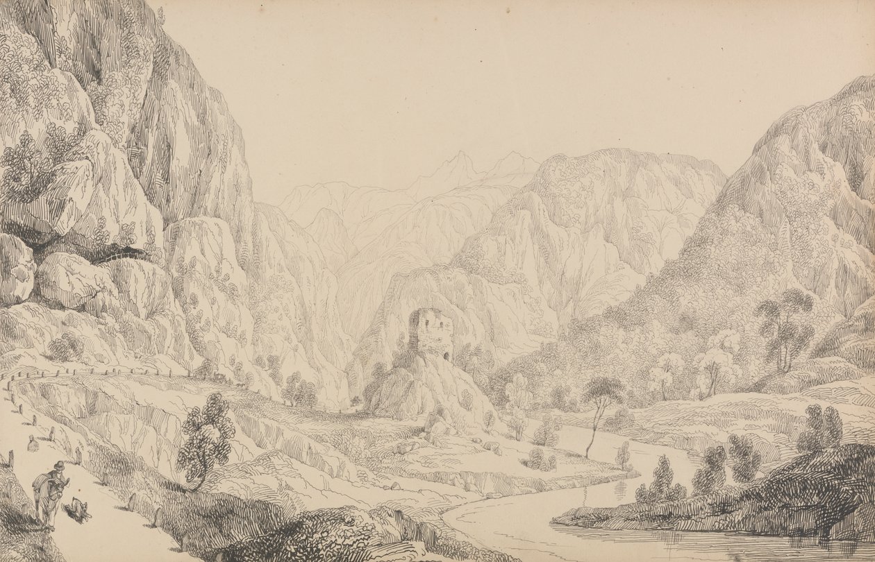 30 megtekintést tartalmazó album Tirolban és Olaszországban: Kilátás az Eisak-partra Mittenwald mellett, 1840. október 27. alkotó: Sir Charles D