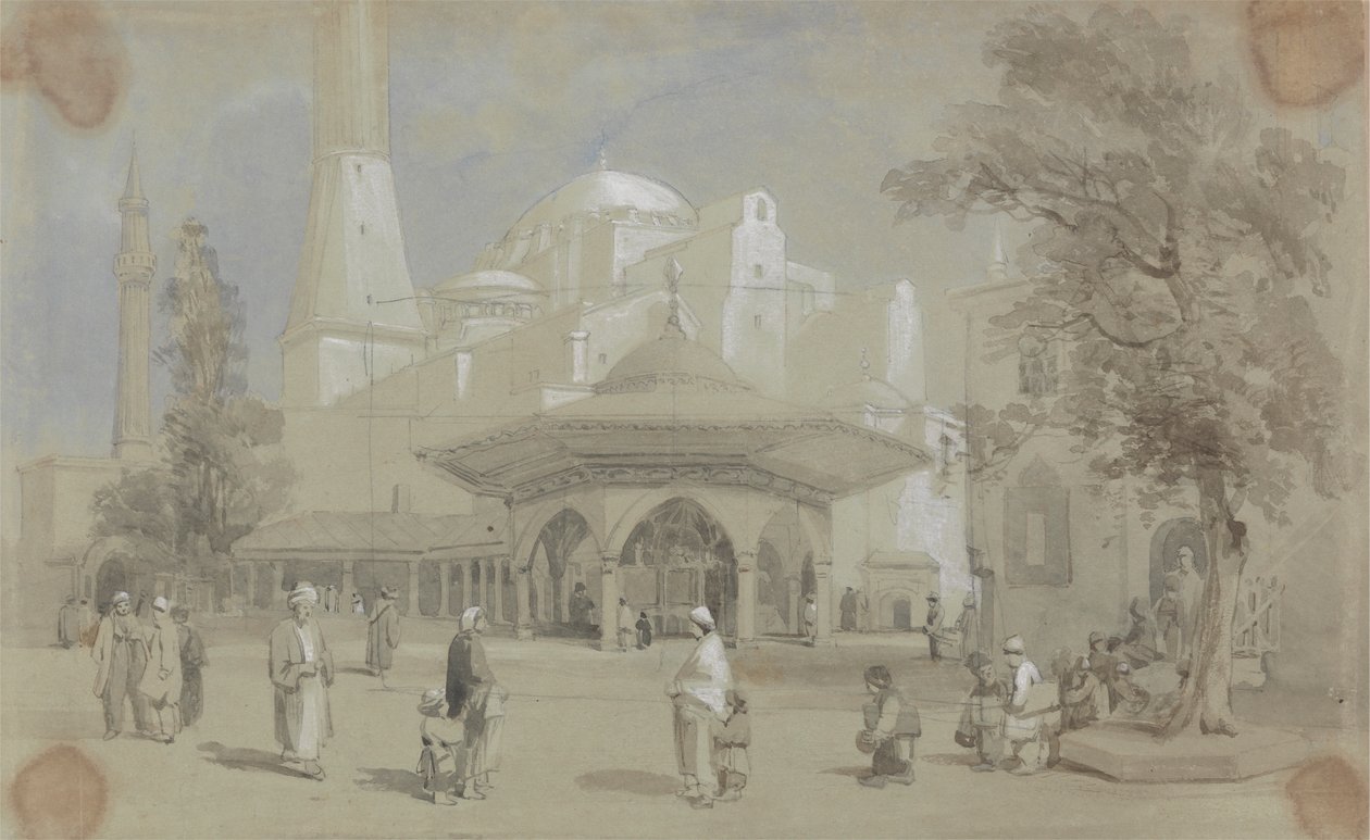 Kilátás a Hagia Sophia mecsetre és a Shadirvan-kútra, Isztambul alkotó: Sir Charles DOyly