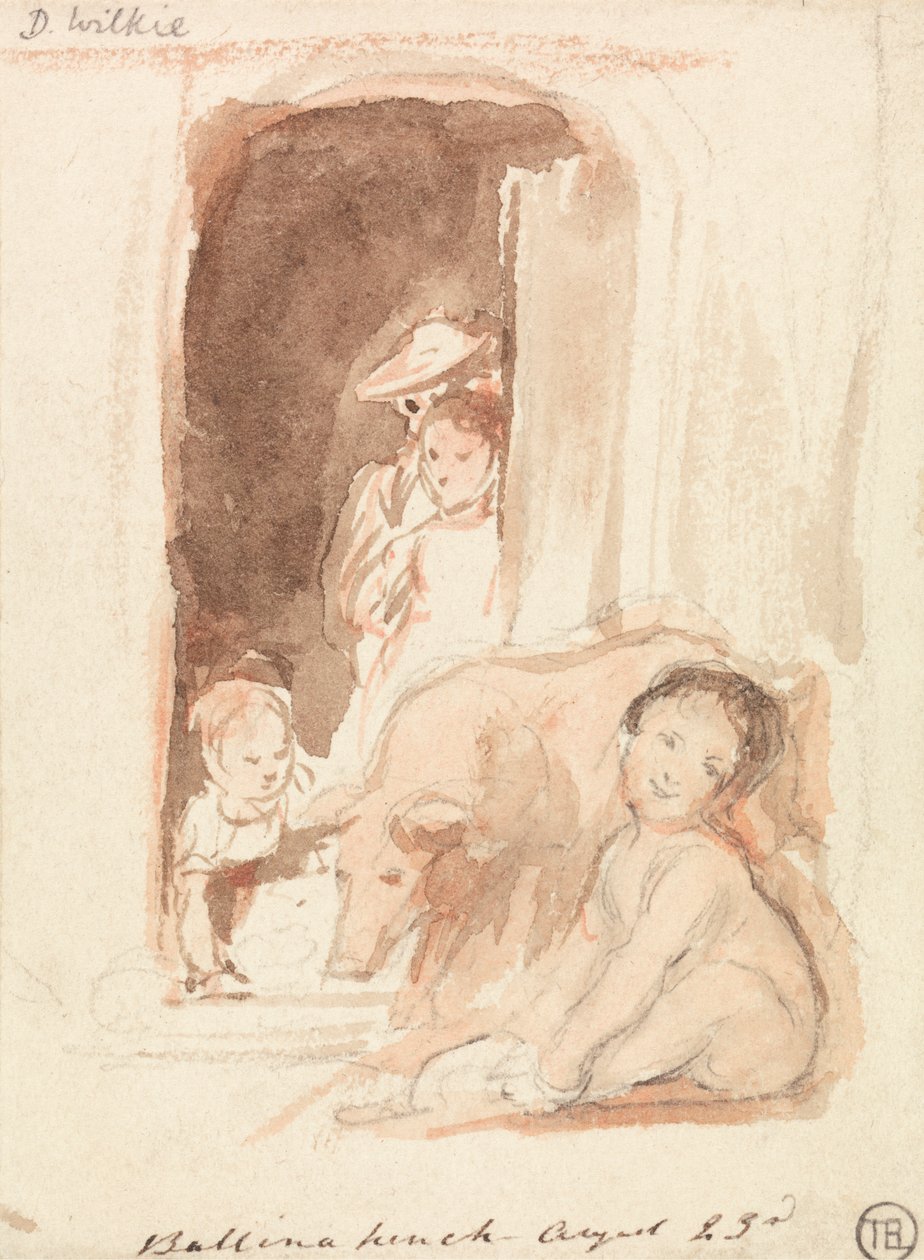 Gyerekek disznóval egy ajtóban Ballynahinchben, Írországban alkotó: Sir David Wilkie