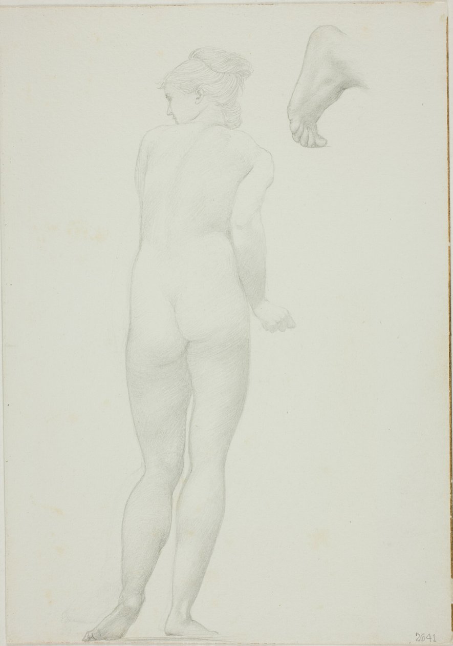 Álló meztelen nő hátulnézete és egy láb vázlata alkotó: Sir Edward Burne Jones