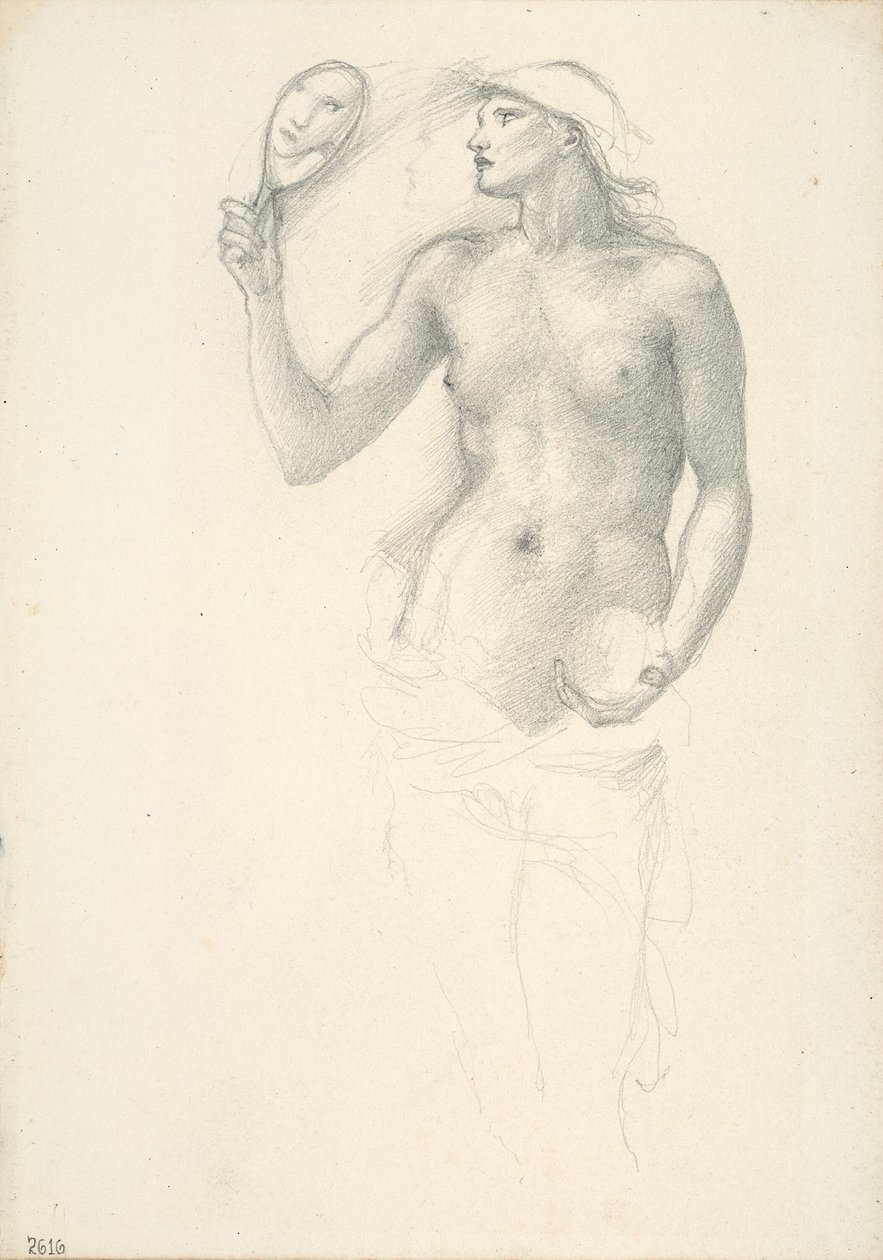 Félmeztelen női figura tükörrel a jobb kezében alkotó: Sir Edward Burne Jones