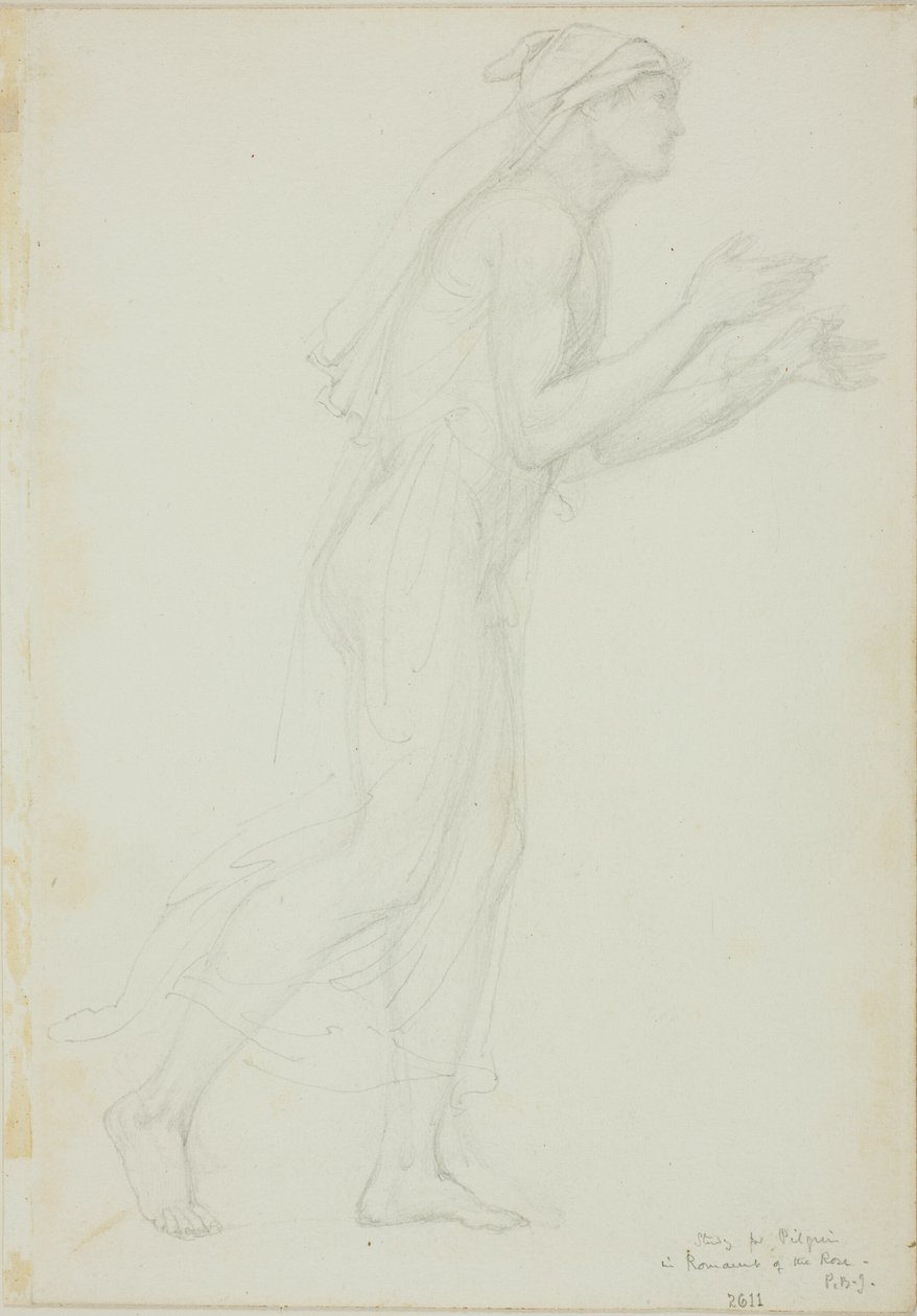 Tanulmány a zarándok számára a Rózsa Romauntban alkotó: Sir Edward Burne Jones