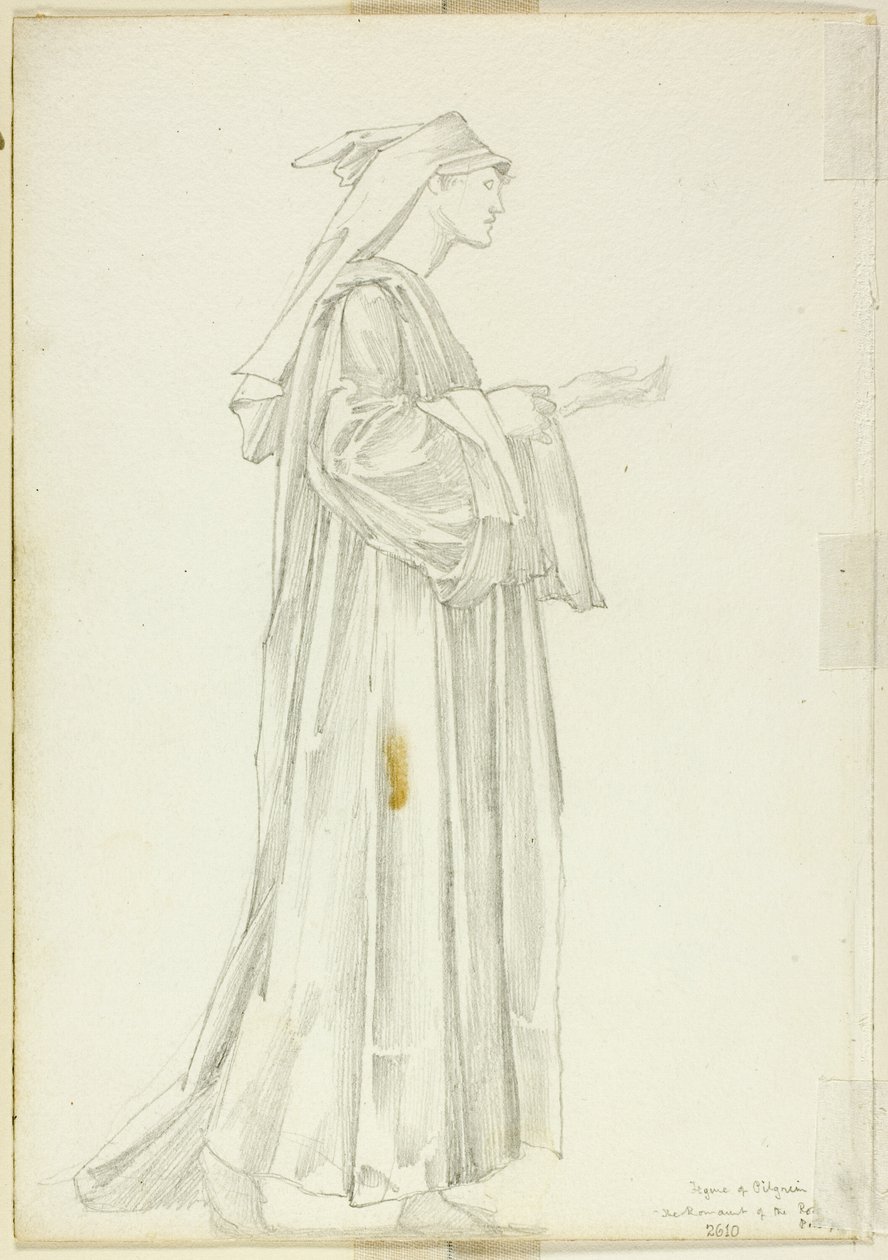 Tanulmány a zarándokról a Rózsa Romaunt számára alkotó: Sir Edward Burne Jones