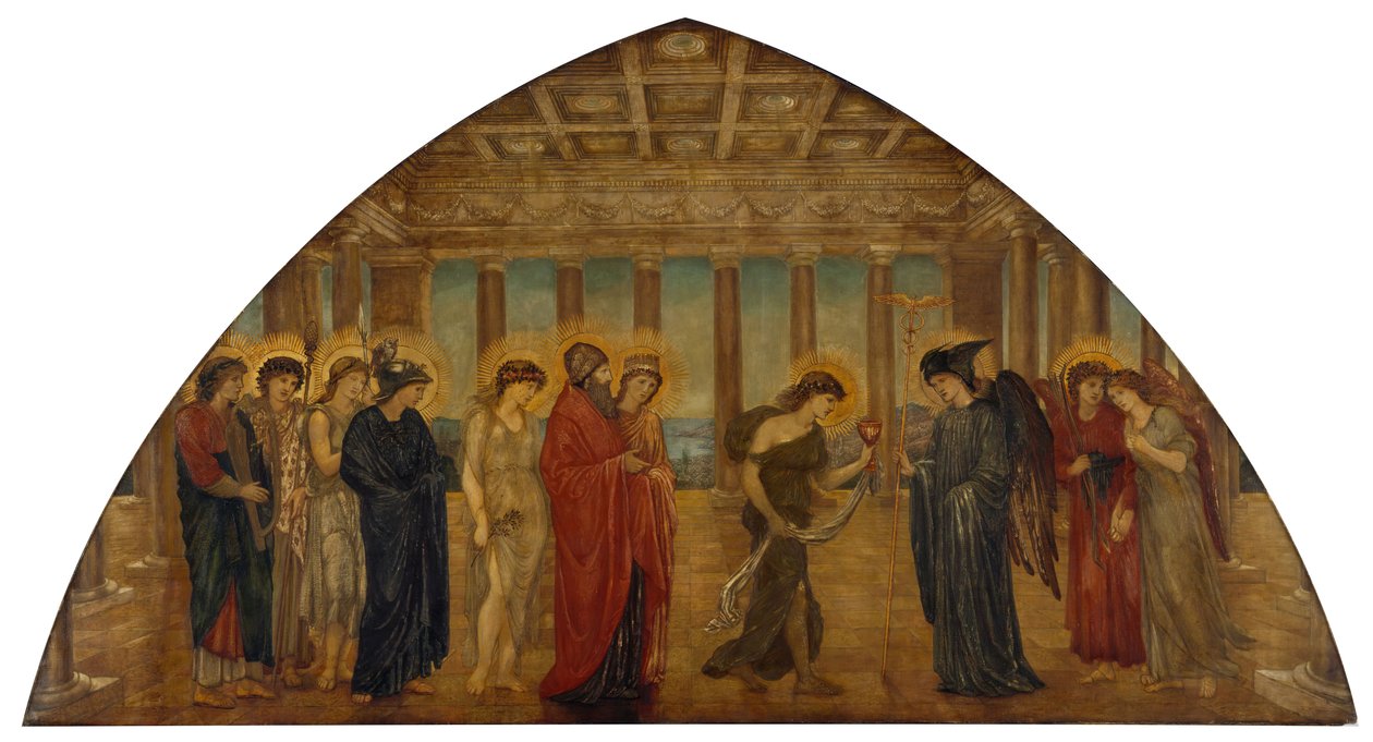 Ámor és Psyche – Palota zöld falfestményei – Psyche belép az Olimposz portáljára, 1881. alkotó: Sir Edward Coley Burne Jones