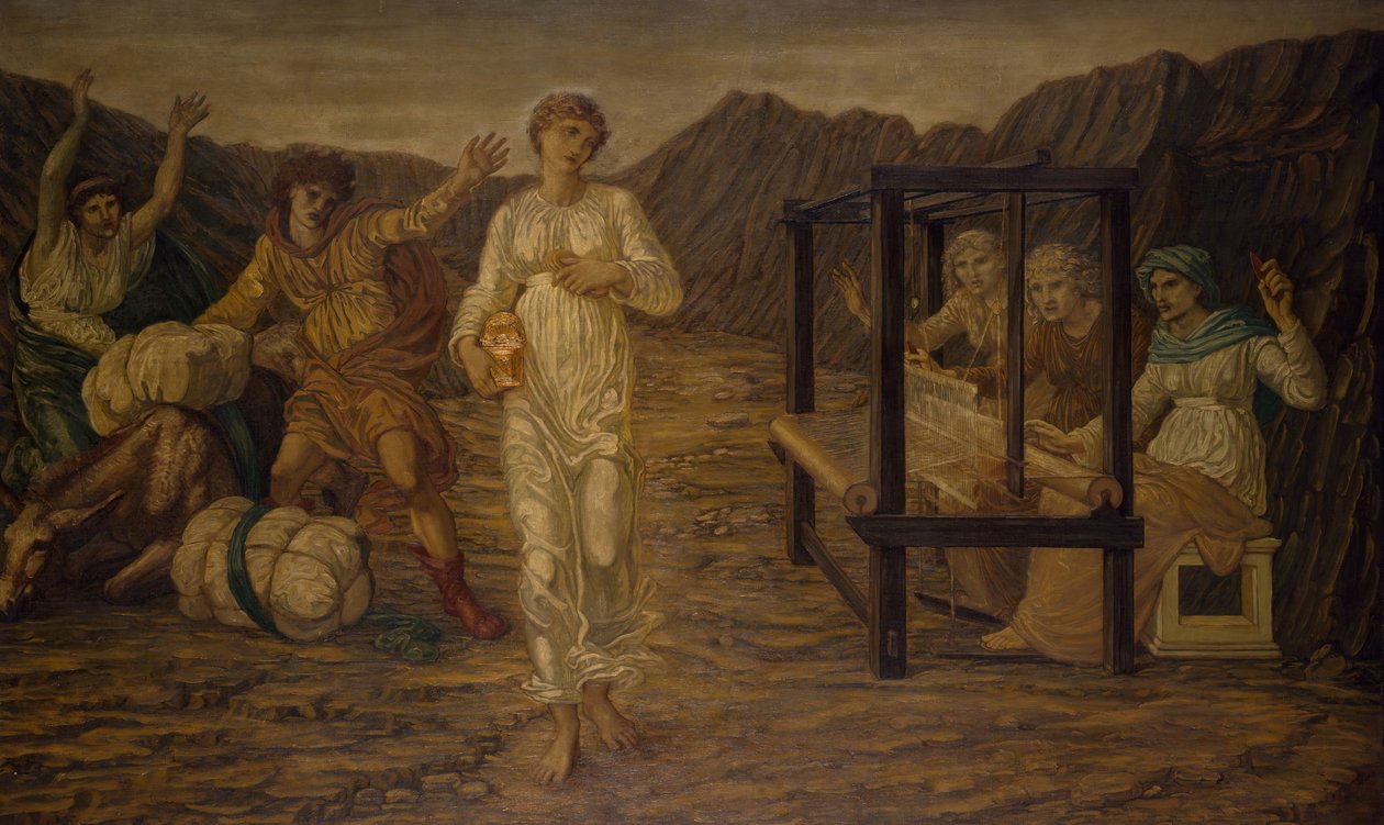 Ámor és Psyche – Palotai zöld falfestmények – Vénusz, a feladat által meghatározott psziché, 1881. alkotó: Sir Edward Coley Burne Jones