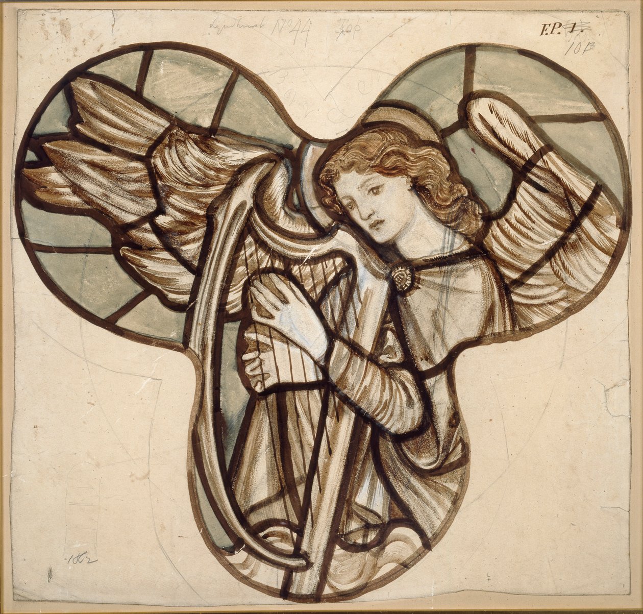 Tervezés ólomüveghez a Lyndhurst Churchben: Angyali hárfás, 1862 alkotó: Sir Edward Coley Burne Jones