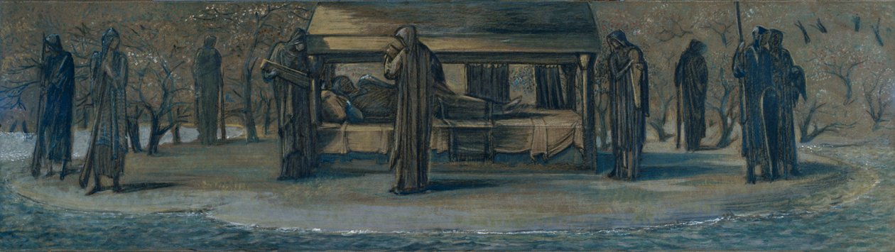 „Arthur király Avalonban”, tanulmány, 1890. alkotó: Sir Edward Coley Burne Jones