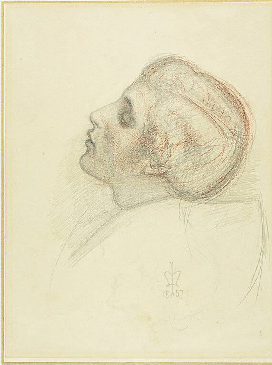 Tanulmány a megmentő szerető fejéhez az Eretnekek menekülése című filmben alkotó: Sir John Everett Millais