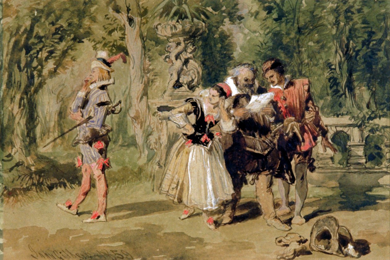 "Sir Andrew Aguecheek egy kihívást ír", 1859. alkotó: Sir John Gilbert