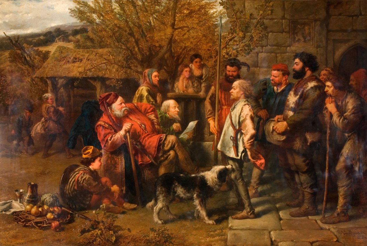 Sir John Falstaff áttekinti rongyos ezredét, 1858. alkotó: Sir John Gilbert