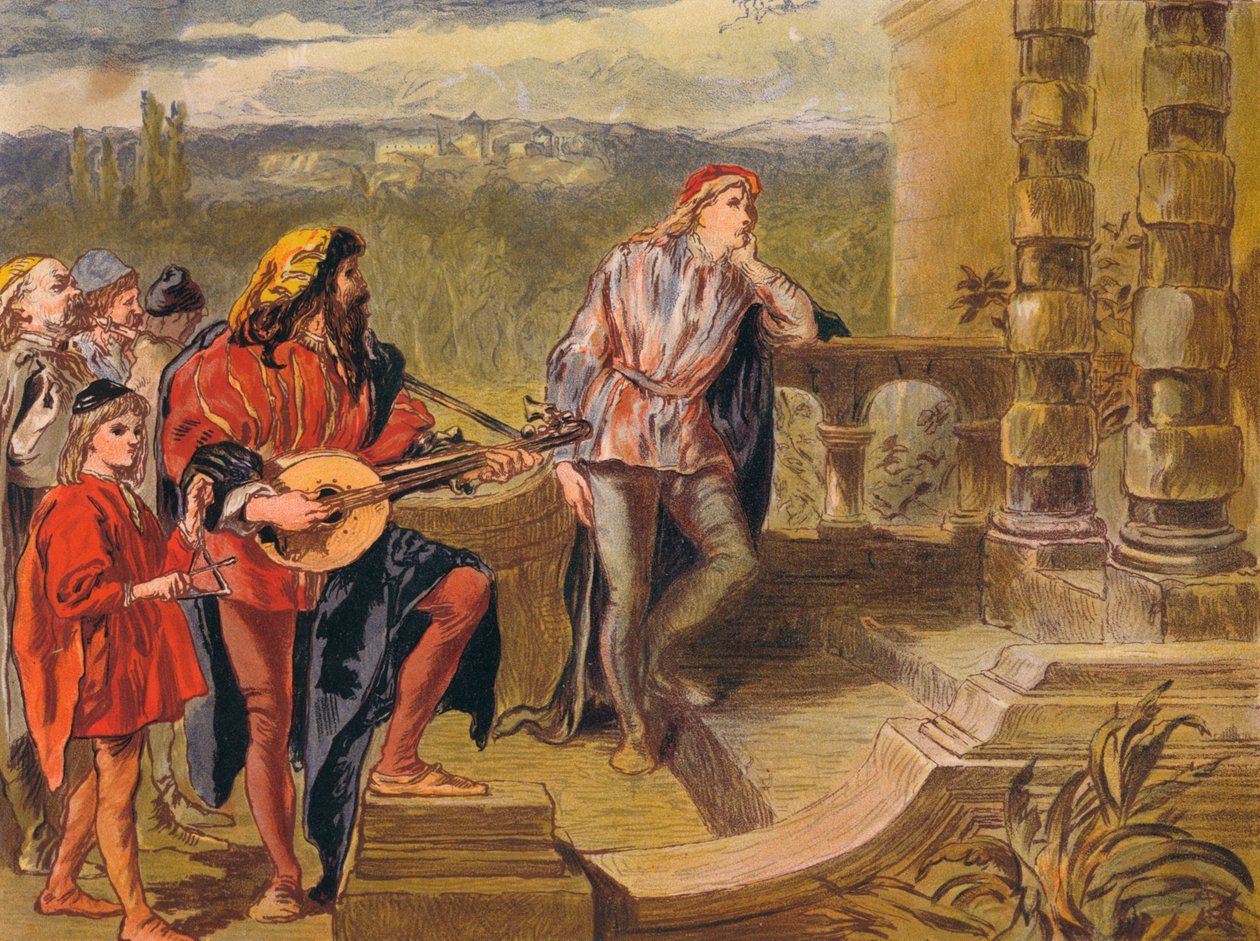 A zenész énekel a The Two Gentlemen of Verona: IV. felvonás II. jelenetben, 1875. alkotó: Sir John Gilbert