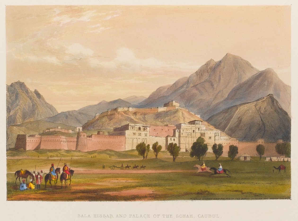 Hissar Bala és a Schah-palota, Caubul (színes litográfia) alkotó: Sir Keith A. Jackson