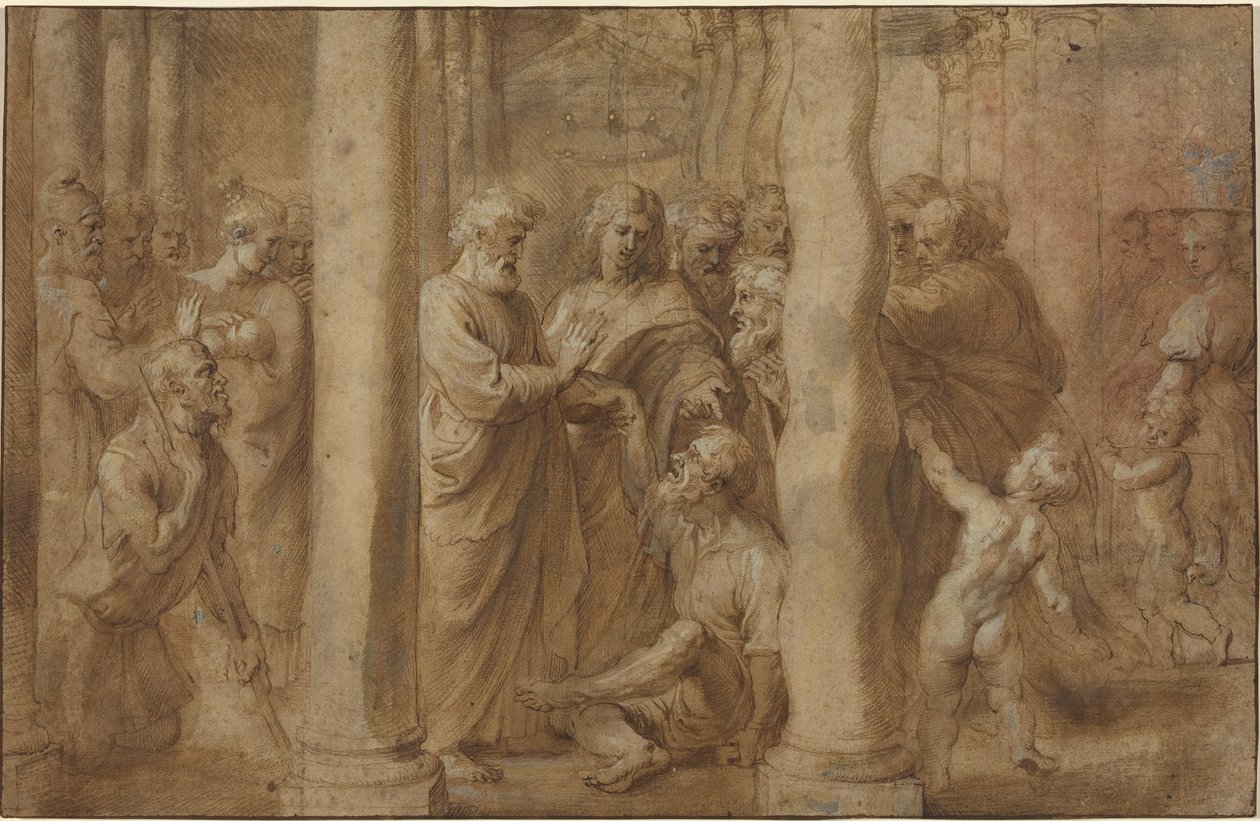A Szent Péter és Szent János által meggyógyított sánta ember csodája alkotó: Sir Peter Paul Rubens over Anonymous Italian after Parmigianino after Raphael