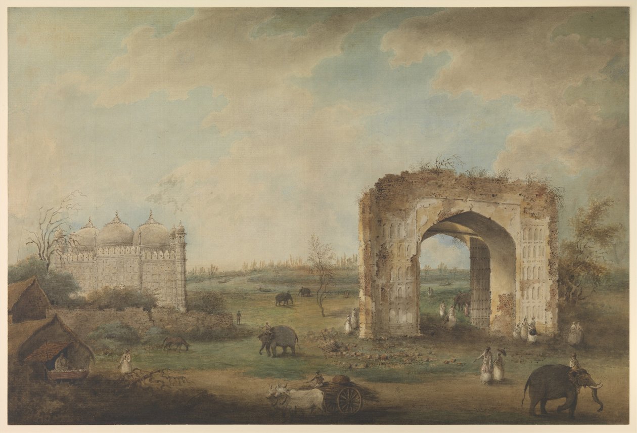 Kilátás egy mecsetre és átjáróra Motijhilben, 1814–23 (átlátszatlan akvarell papíron) alkotó: Sita Ram (attr. to)