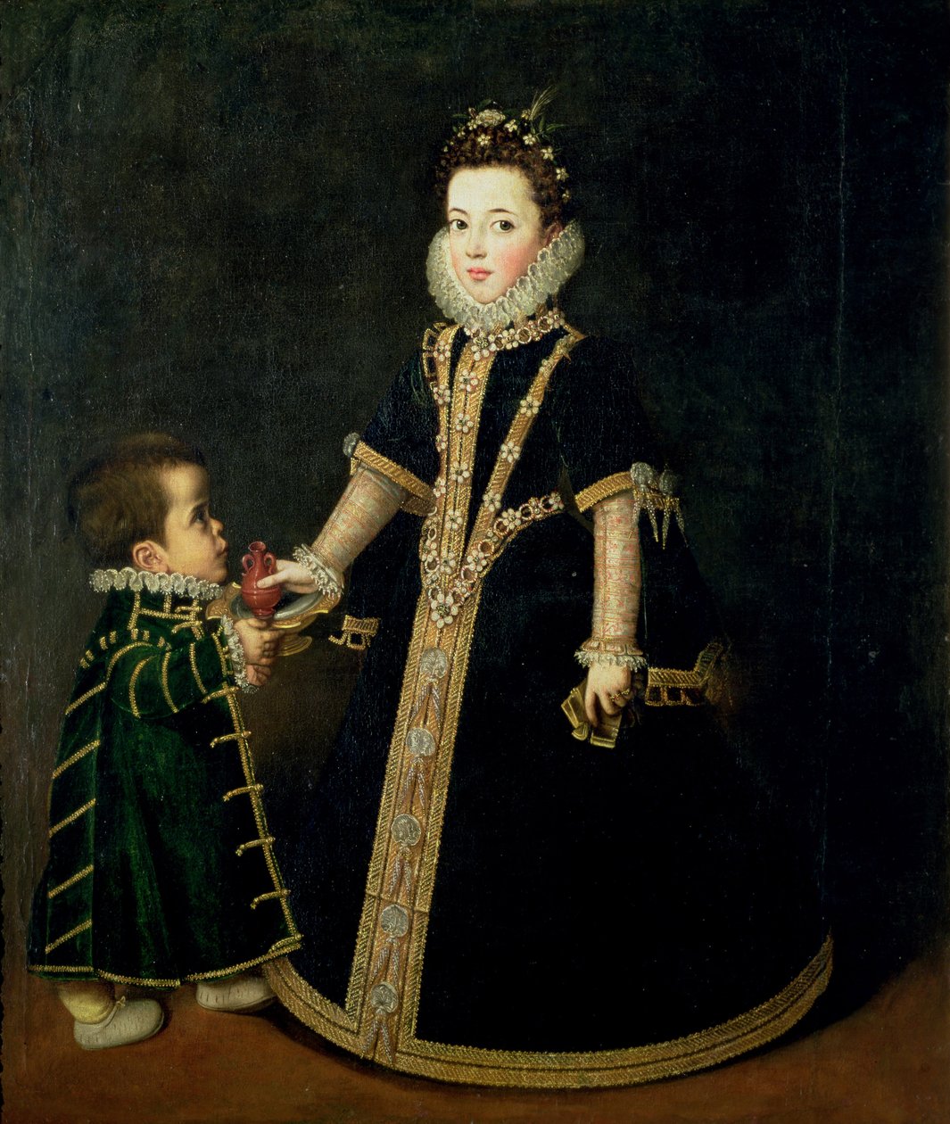 Lány törpével, feltehetően Savoyai Margarita, Savoyai herceg és hercegnő lányának portréja, 1595 körül alkotó: Sofonisba Anguissola