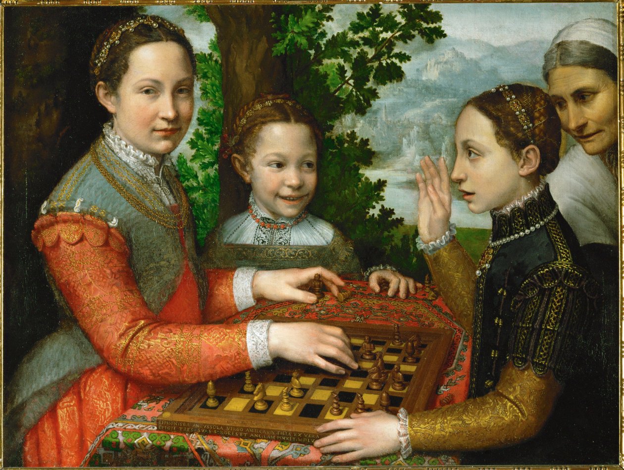 Egy sakkjátszma, amelyben a festő három nővére és egy szolga vesz részt. alkotó: Sofonisba Anguissola