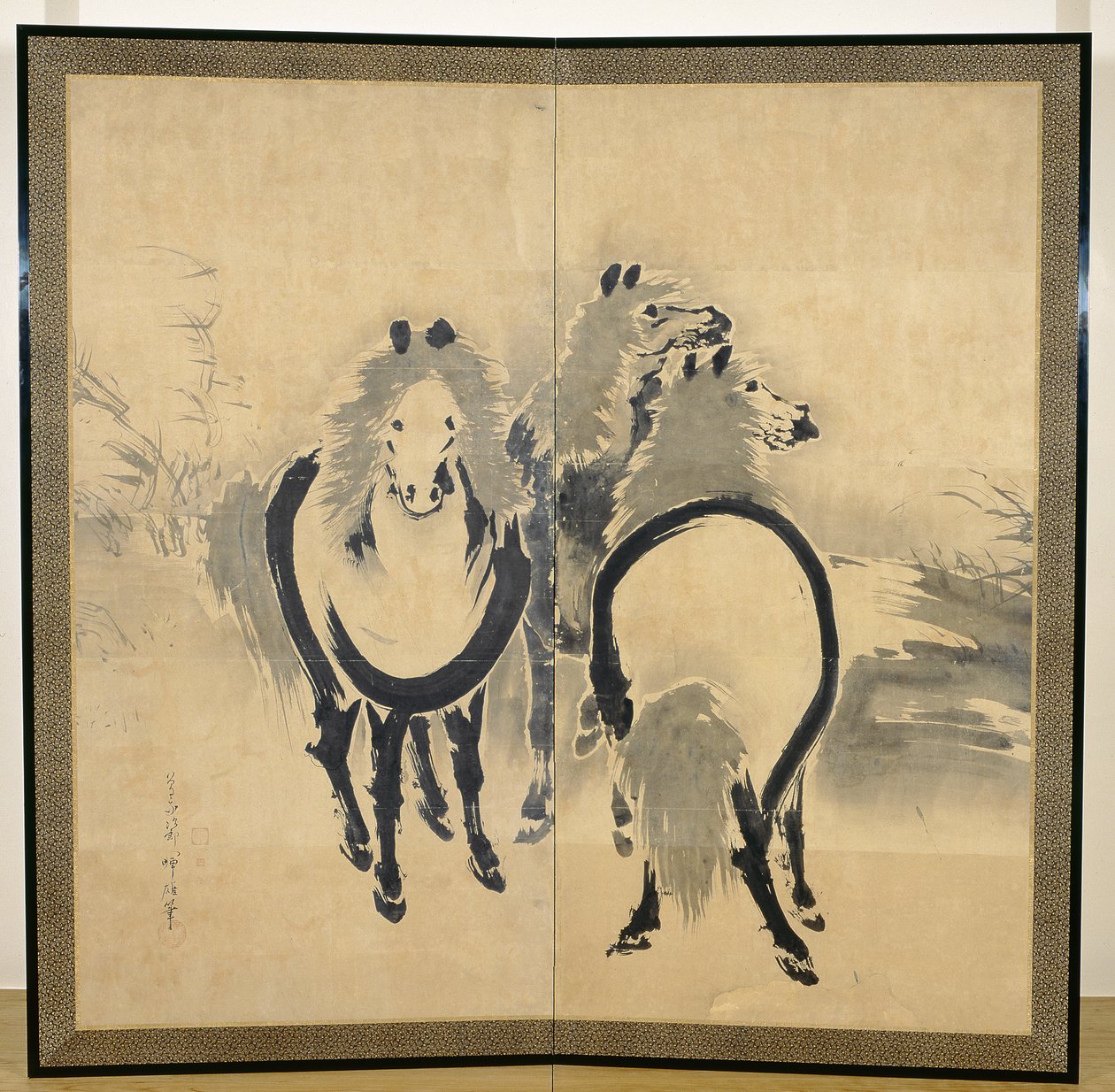 Lovak, japán, Edo-korszak, 18. század körül (tus, papír) (egy párból) (lásd még 121397) alkotó: Soga Shohaku