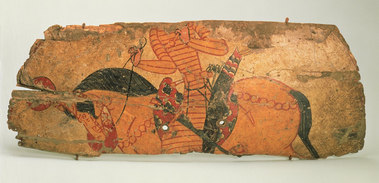 Pajzs, Qalai Mugh (a zoroasztriánusok kastélya) romjaiban találva, a 17. század végén – a 18. század elején (fa, bőr és festék) alkotó: Sogdian Sogdian