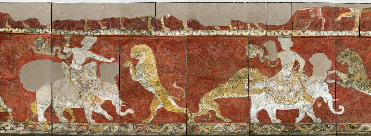 Sogdia - Sogdiana - Sogdian Art : Falfestmény a Varakhsha-i Palota Vörös Csarnokból. Töredék. Freskó, 7-8. század, Állami Ermitázs, Szentpétervár alkotó: Sogdian Sogdian
