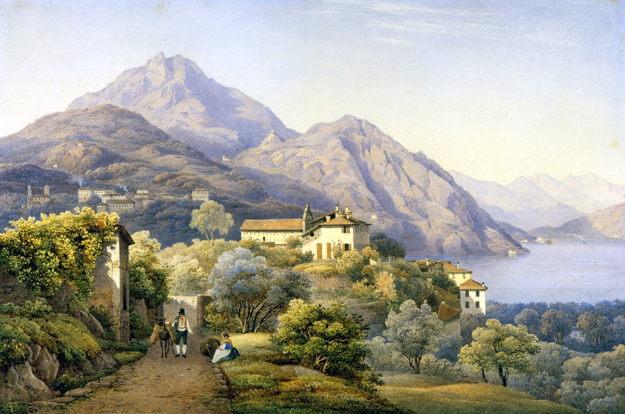 Como. Menaggio. Loveno és a Mount Groma. 1840. Corrodi S. festménye. Menaggio, Como. . alkotó: Solomon Corrodi