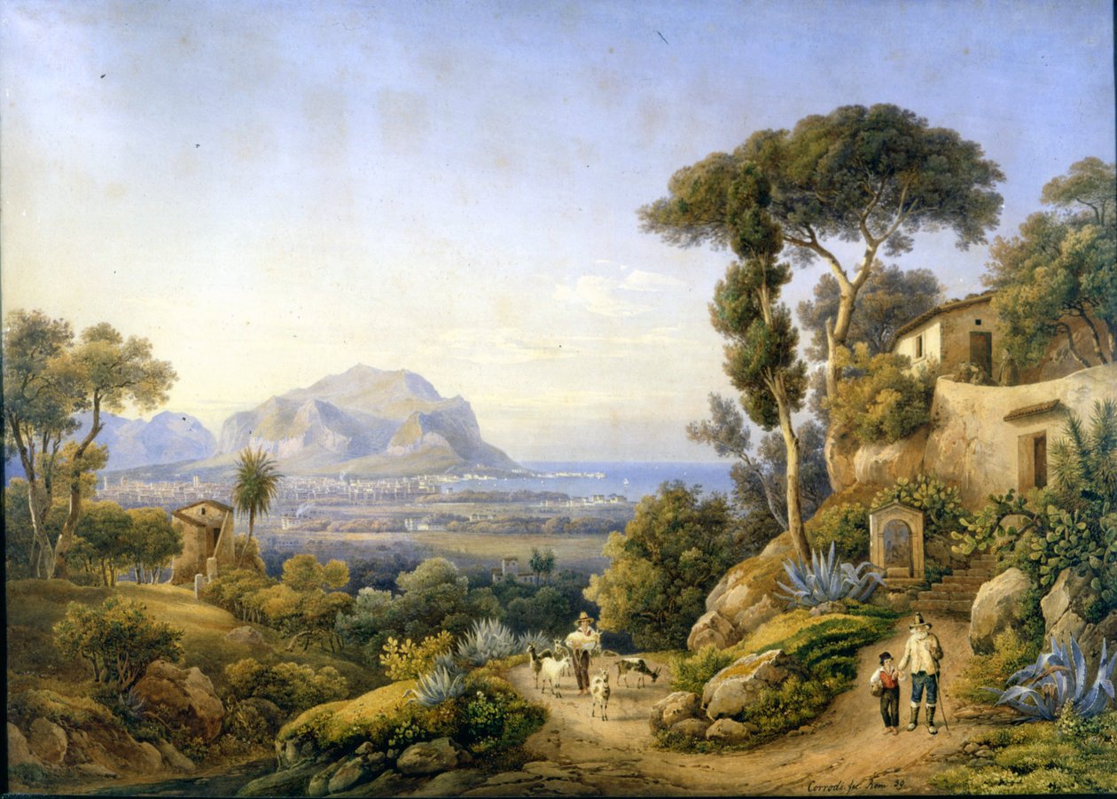 Palermo és Monte Pellegrino. Solomon Corrodi festménye alkotó: Solomon Corrodi
