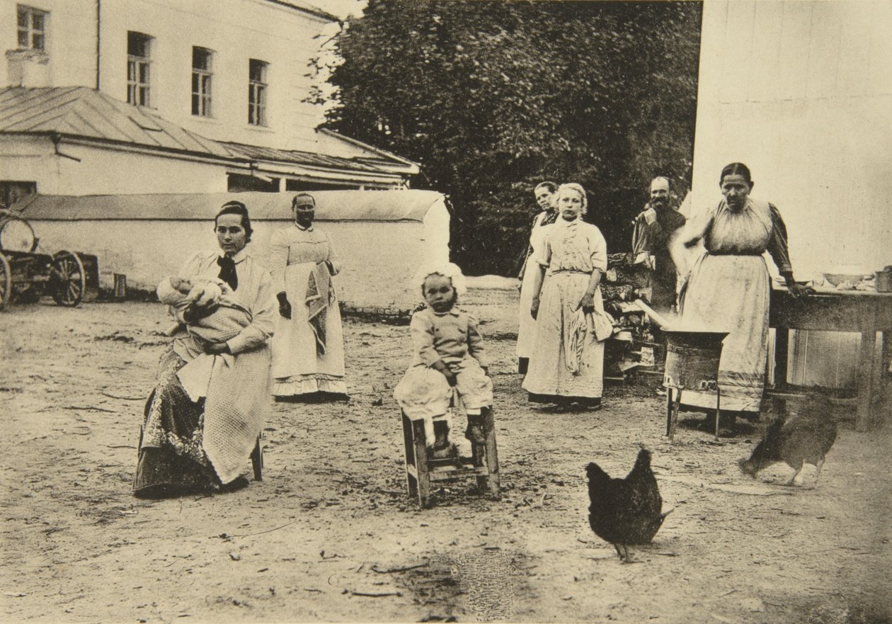 Lekvárfőzés Lev Tolsztoj házának udvarán, Jasznaja Poljanában, Tula közelében, Oroszországban, 1900 alkotó: Sophia Andreevna Tolstaya