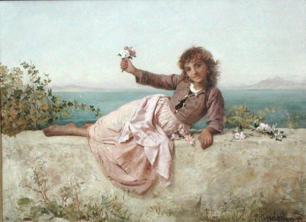 Virágárus Capriban, Olaszországban, 1875 körül (olaj, vászon) alkotó: Sophie Anderson