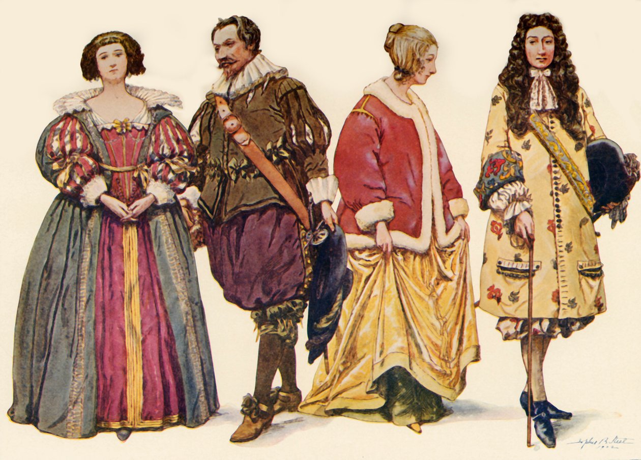 Ruházat I. és II. Károly, valamint II. Jakab, 1640-1686, 1903, 1937 idején. alkotó: Sophie B. Steel