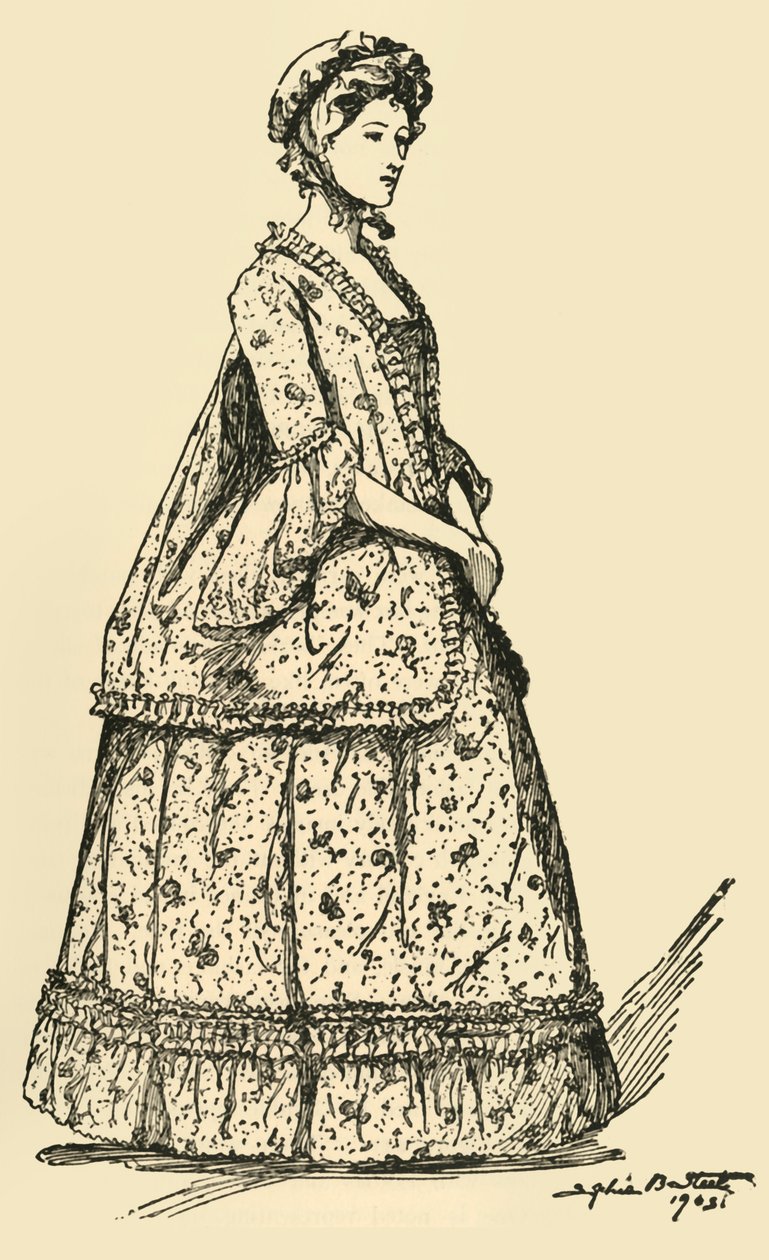 Egy alsószoknya felett viselt rövid Watteau sacque képe, 1750-1800, 1903, 1937. alkotó: Sophie B. Steel