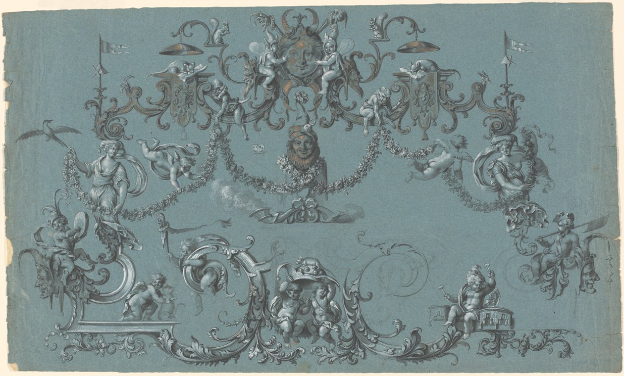 Arabeszkek hancúrozó Puttival, Állatokkal és Jesterekkel alkotó: South German 18th Century