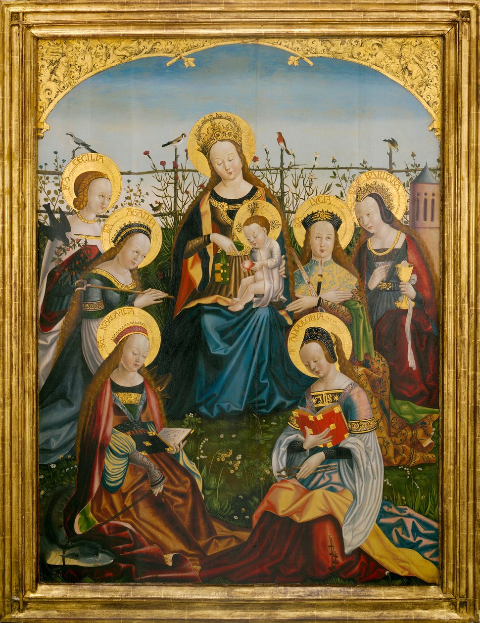 Triptichon a Szűzanya és gyermeke szentekkel (középső panel) alkotó: South German School