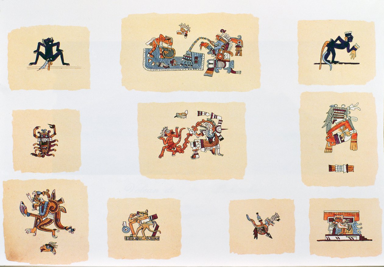 Egy anonymus kódex lapjainak fakszimile másolata (színes litográfia) alkotó: Spanish Colonial