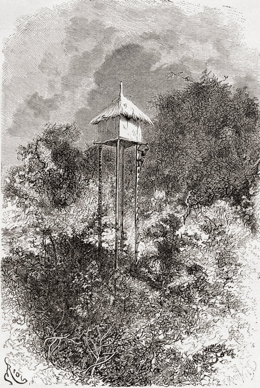 Egy usagarai magtárpajta, Usagara, Tanzánia, az „Afrika Pintorescából”, 1888-ban jelent meg alkotó: Spanish School