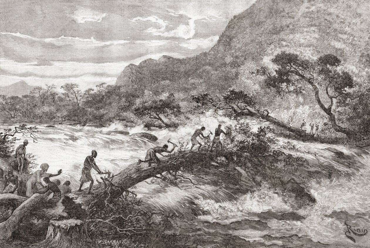 Egy rögtönzött híd Közép-Afrikában, az „Africa Pintorescától”, 1888-ban alkotó: Spanish School