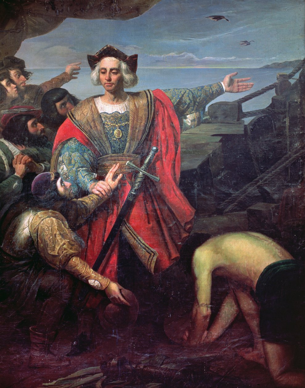 Cristobal Colon megérkezése Amerikába alkotó: Spanish School