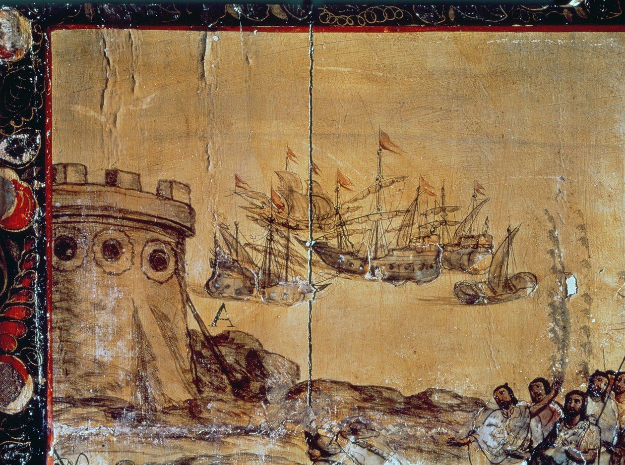 Cortes Mexikóba hajózik, 1518 alkotó: Spanish School