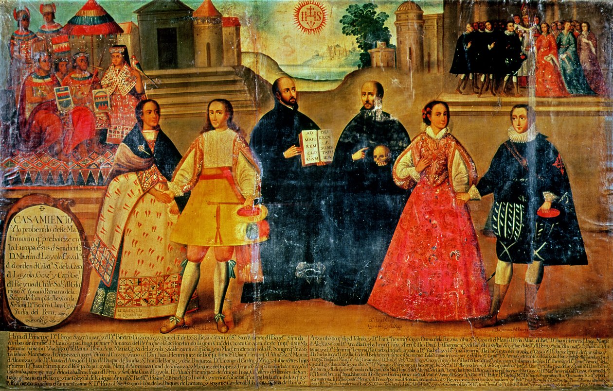 Kettős esküvő két inka nő és két spanyol között 1558-ban, 1750 körül (panel) alkotó: Spanish School