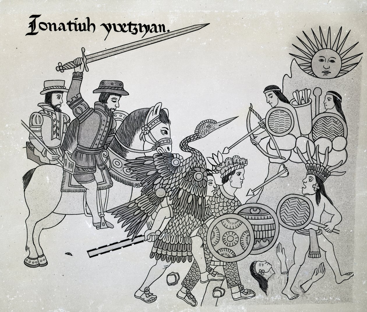 Harc a spanyolok és az aztékok között, lemez Alfredo Chavero "Antiguedades Mexicanas" című művéből, 1892. alkotó: Spanish School