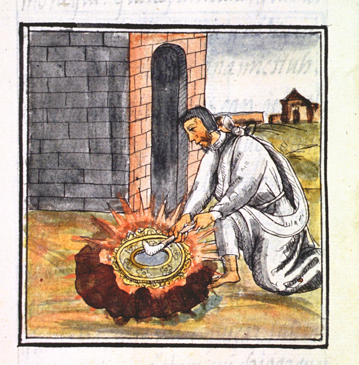 Palat asszony. 218-220 IX. könyv Egy európai, aki ereklyetartót készít, Bernardino de Sahagun „Firenzei kódexéből”, 1540-85 körül alkotó: Spanish School