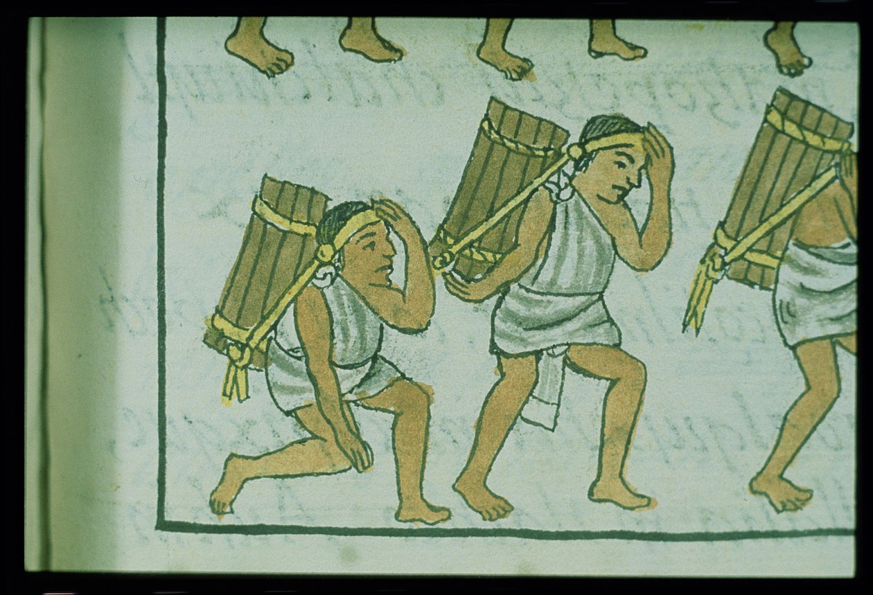 Palat asszony. 218-220 IX. könyv Azték hordárok, Bernardino de Sahagun „Firenzei kódexéből”, 1540-85 körül alkotó: Spanish School