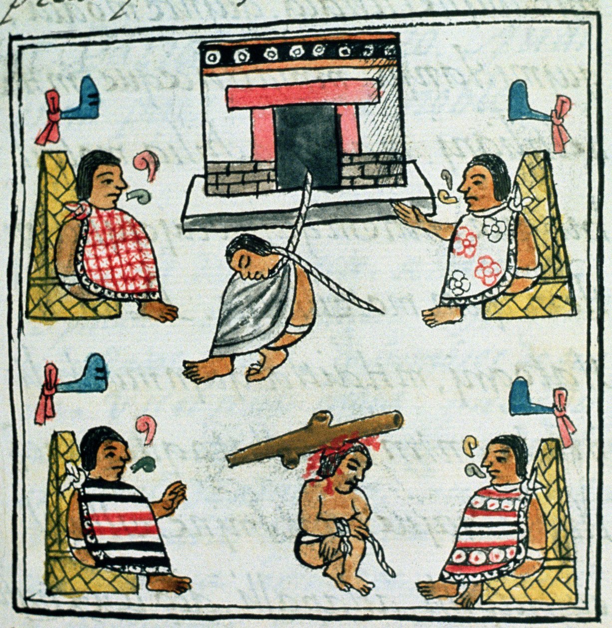 Palat asszony. 218-220 IX. könyv Ítélet és büntetés az azték birodalomban, Bernardino de Sahagun „Firenzei kódexéből”, 1540-85 körül alkotó: Spanish School