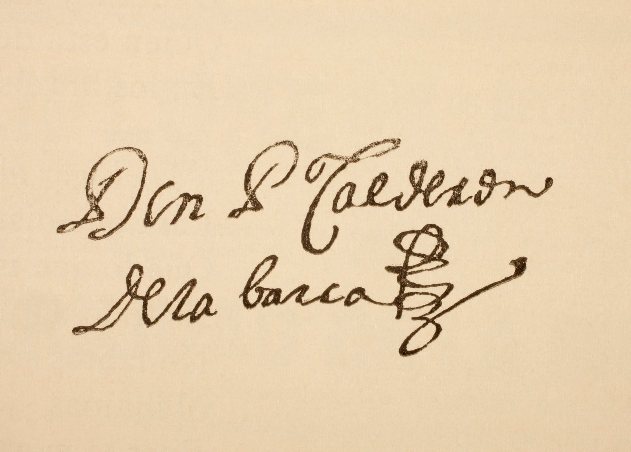 Pedro Calderon de la Barca spanyol drámaíró aláírása az 1881-es „La Ilustracion Espanola y Americana”-ból alkotó: Spanish School