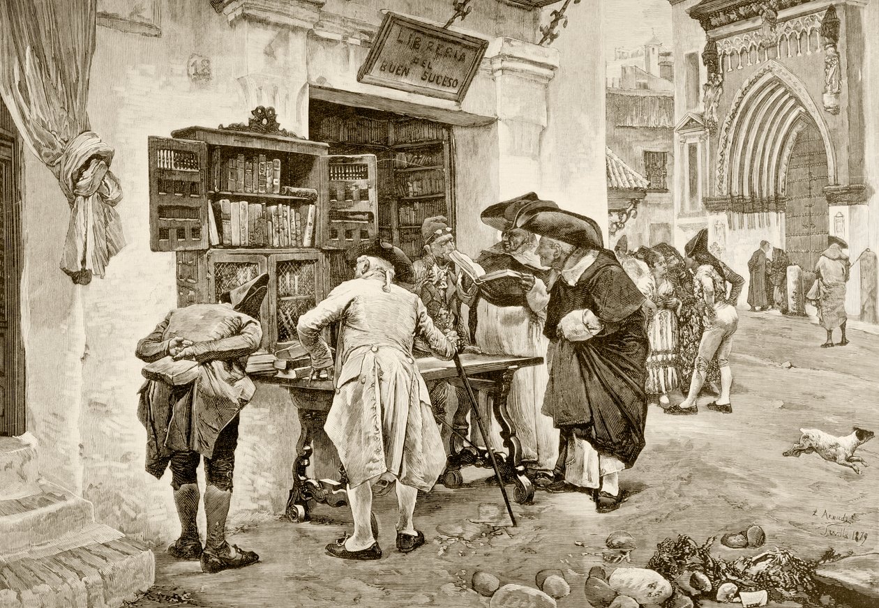 A bibliofilok, Jimenez Aranda festménye után, az 1881-es "La Ilustracion Espanola y Americana" című műből. alkotó: Spanish School