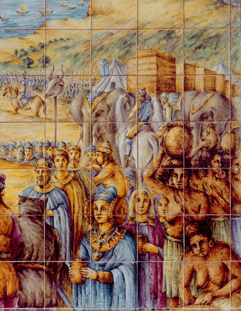 Elche hölgye körmenetben elefántokkal a nyomában alkotó: Spanish School
