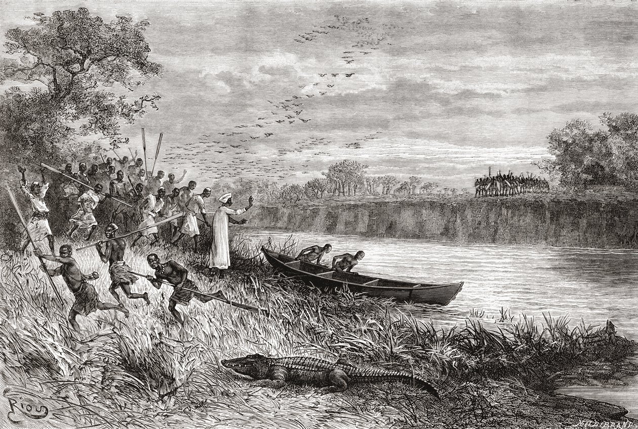 A Ruaha folyó, Tanzánia, az 1888-ban kiadott "Africa Pintoresca" című könyvből. alkotó: Spanish School