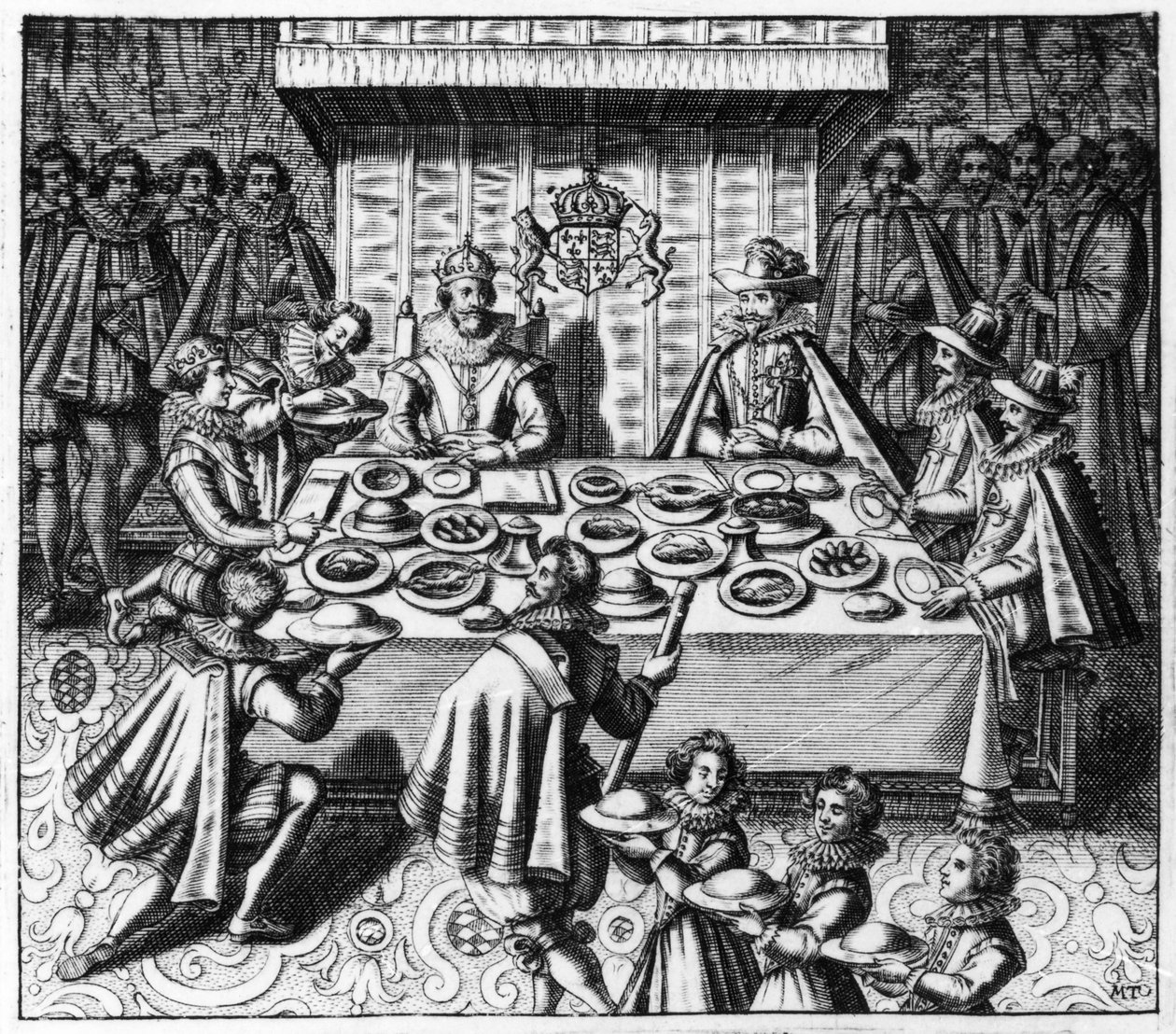 A spanyol nagykövet I. Jakab angol királlyal vacsorázik, 1620-25 körül alkotó: Spanish School