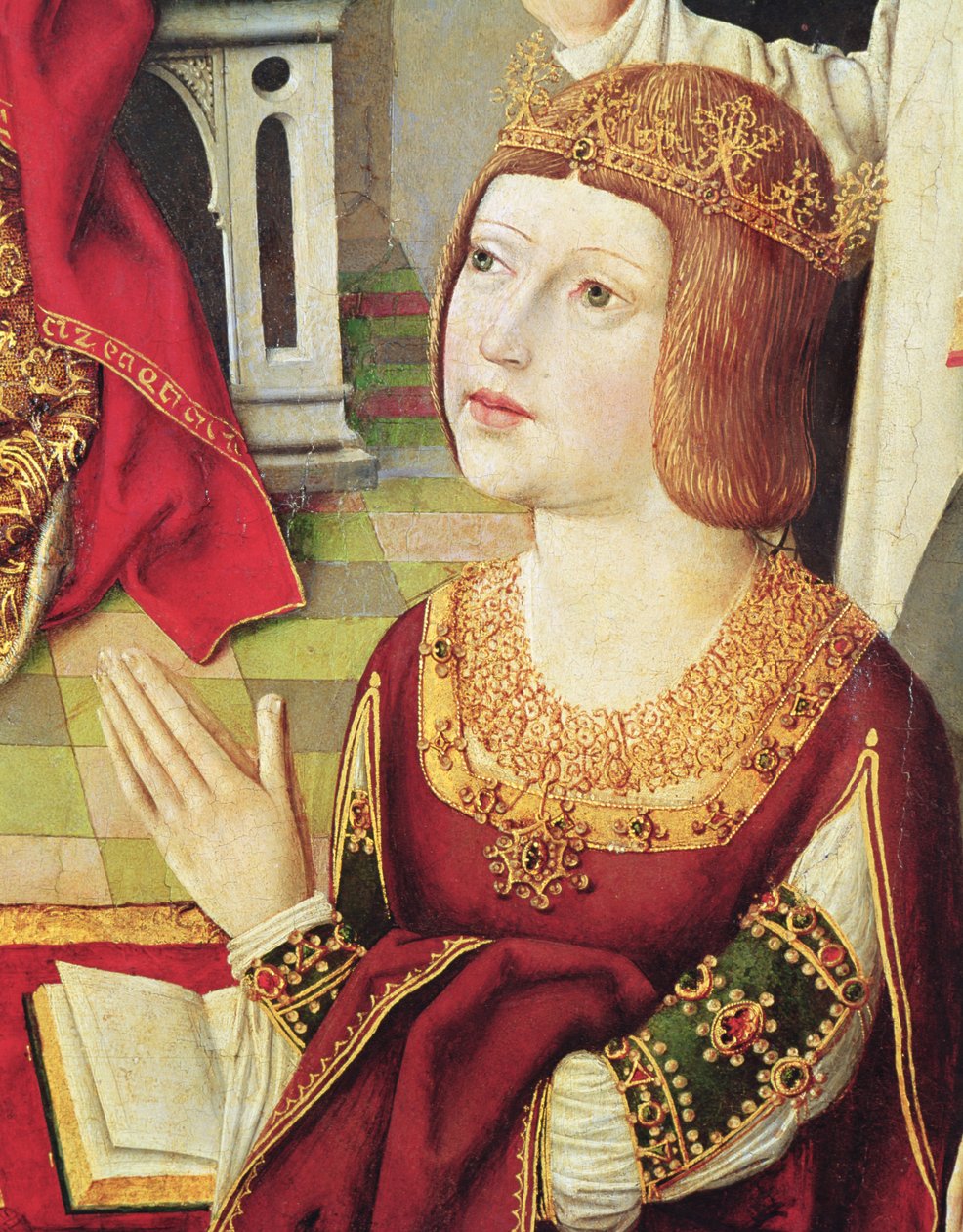A Katolikus Királyok Szűza, Isabella de Castille (1451-1504) részlete 1490 körül (lásd: 60603 és 3947) alkotó: Spanish School