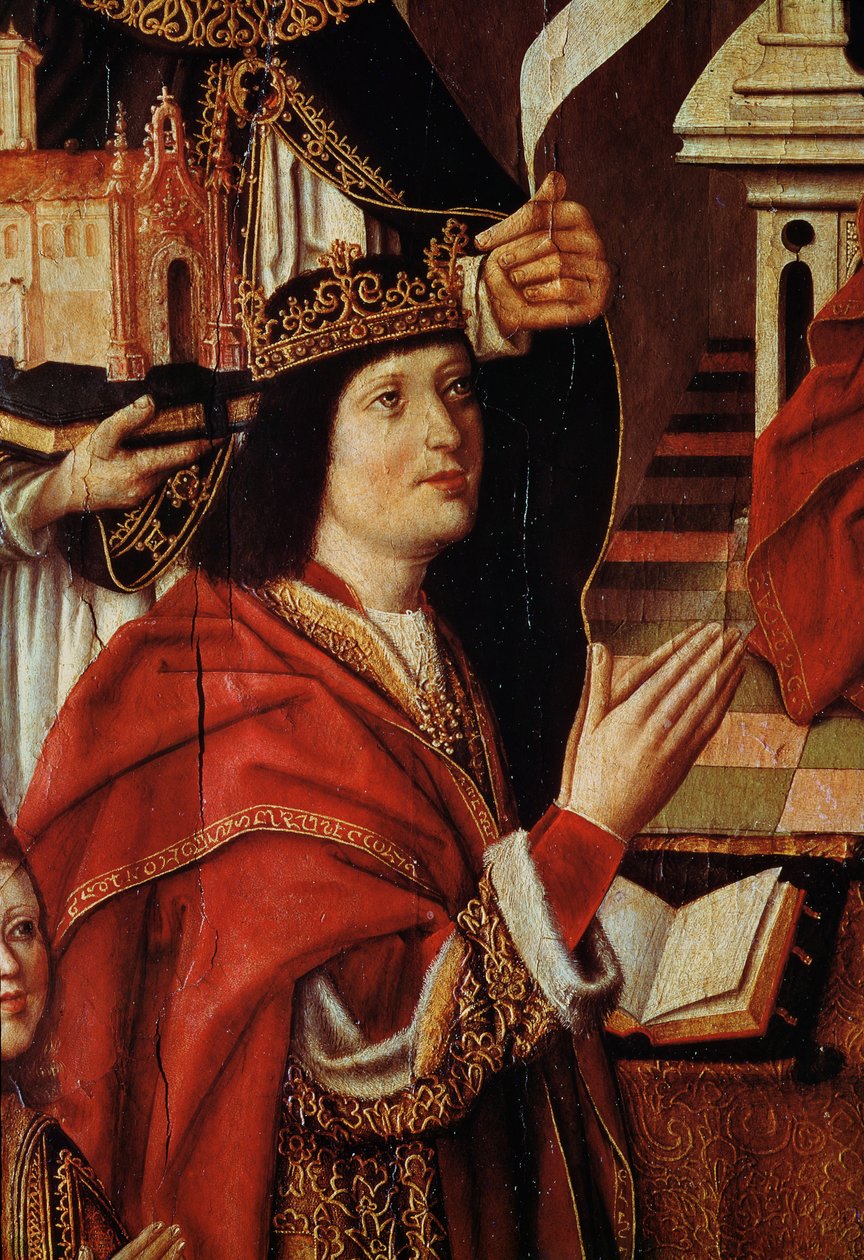 A Katolikus Királyok Szűza, Ferdinánd spanyol király (1452-1516) 1490 körüli részlete (lásd még: 60603) alkotó: Spanish School