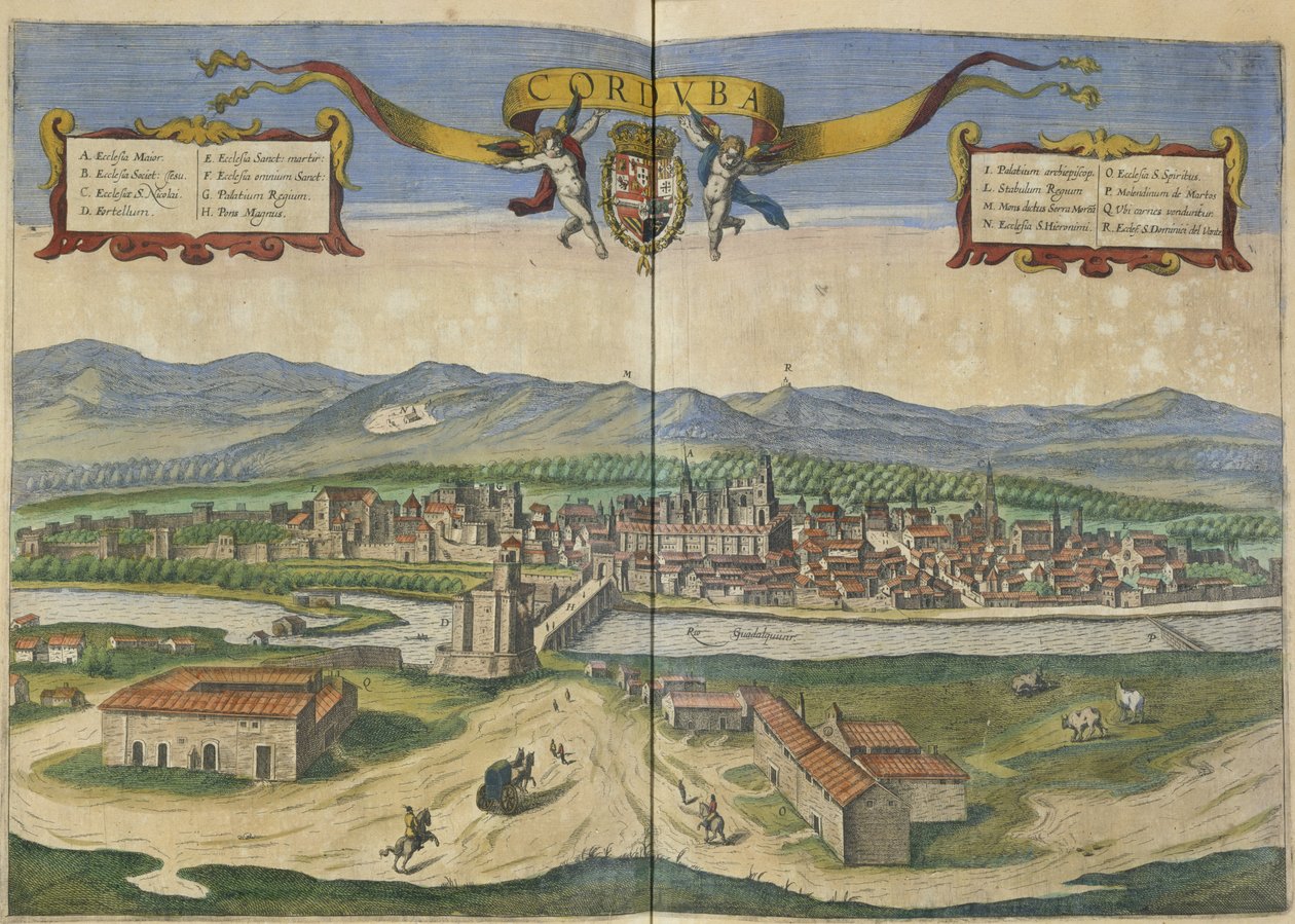 Cordoba látképe (kézzel színezett gravírozás) alkotó: Spanish School